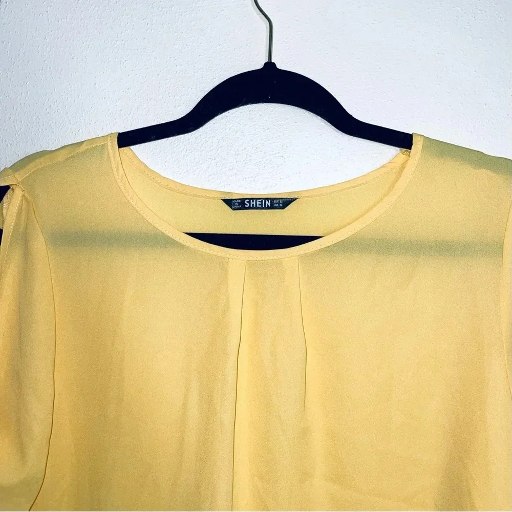 Shein Lemon Yellow Open Keyhole Tie Sleeve Blouse Medium Women’s